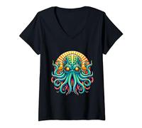 Femme Science-fiction extraterrestre Cthulhu T-Shirt avec Col en V