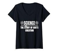 Femme Science l'étude de la création de Dieu, Amoureux de la Science chrétienne T-Shirt avec Col en V