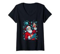Femme Science Noël drôle Père Noël chimiste Scientifique Geek Noël T-Shirt avec Col en V