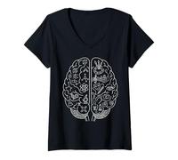 Femme Science vs Art Cerveau Croquis pensée Concept Neuroscience T-Shirt avec Col en V