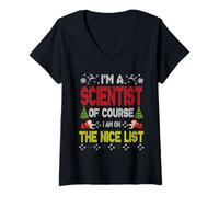 Femme Scientist of Course on The Nice List Ugly Christmas Sweater T-Shirt avec Col en V