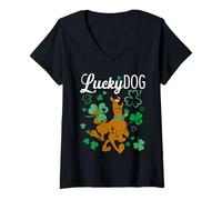 Femme Scooby-Doo Lucky Dog Shamrocks T-Shirt avec Col en V