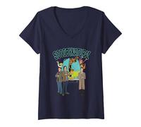 Femme Scooby-Doo Scoobynatural Supernatural Mystery Ride T-Shirt avec Col en V, Bleu Marine, S