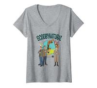 Femme Scooby-Doo Scoobynatural Supernatural Mystery Ride T-Shirt avec Col en V, Gris Chiné, L