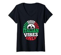 Femme Scooter Ciao Bella Italie Drapeau Italian Vibes Only T-Shirt avec Col en V