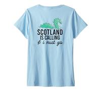 Femme Scottish Calling & I Must go Scottish Meme Loch Ness sur Le Dos T-Shirt avec Col en V