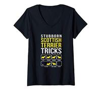 Femme Scottish Terrier Stubborn Tricks Gift T-Shirt avec Col en V