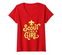 Femme Scout Like A Girl Fleur De Lis BSA Cub Scouts Typography T-Shirt avec Col en V
