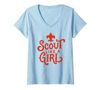 Femme Scout Like A Girl Fleur De Lis BSA Cub Scouts Typography T-Shirt avec Col en V