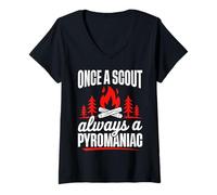 Femme Scout Un Jour, pyromane, Toujours Amoureux des Scouts de Camping Amusants T-Shirt avec Col en V