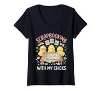 Femme Scrapbooking avec Mes Poussins T-Shirt avec Col en V