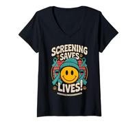 Femme Screening Saves Lives - Ribbon Cervical Cancer Awareness T-Shirt avec Col en V