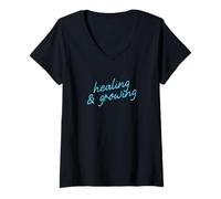 Femme Script d'affirmation Positive de guérison et de Croissance T-Shirt avec Col en V