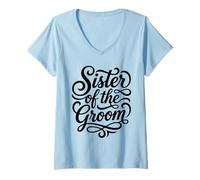 Femme Script de fête de Mariage sœur du marié T-Shirt avec Col en V