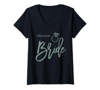 Femme Script de fiancée avec Bague Vert Sauge T-Shirt avec Col en V