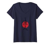 Femme Script Japonais Samourai Way of The Sword T-Shirt avec Col en V