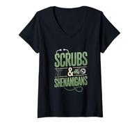 Femme Scrubs and Shenanigans Nurse St Patrick Day T-Shirt avec Col en V