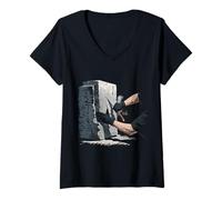 Femme Sculpteur sculpteur Statues en Pierre ciseau sculpteur T-Shirt avec Col en V
