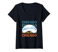 Femme Sculpture de Porte de Nuage de Chicago Vintage Rétro Souvenir de Voyage T-Shirt avec Col en V