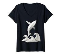 Femme Sculpture en Papier Origami Baleine T-Shirt avec Col en V
