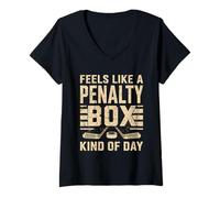 Femme Se Sent comme Une boîte de pénalité Type de Jour Joueur de Hockey sur Glace Sport T-Shirt avec Col en V