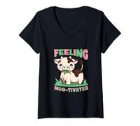 Femme Se Sentir motivé Motivation pour Un Jeu de Mots Mignon T-Shirt avec Col en V