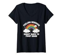 Femme Se Sentir nerveux (Peut-être Avoir à Faire Caca bientôt) Amusant en Disant Caca T-Shirt avec Col en V