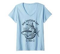 Femme Sea Captain Fish Nautical Vintage Maritime 1923 T-Shirt avec Col en V