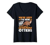 Femme Sea Otter Lucky I'm Here aurait PU Aller Observer Les loutres T-Shirt avec Col en V