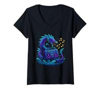 Femme Sea Serpent Boombox Shantycore Beats T-Shirt avec Col en V
