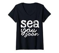 Femme Sea You Soon for Sea Ocean Lovers Men Women Kids Funny T-Shirt avec Col en V