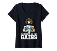 Femme Séance d'entraînement de Musculation chrétienne consacrée à la sainteté des Gains T-Shirt avec Col en V