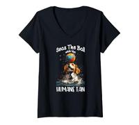 Femme Seas The Splash While The Humans Tan T-Shirt avec Col en V