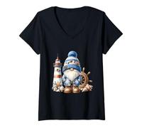 Femme Seaside Boat Captain GNOME for Men with Lighthouse at Ocean T-Shirt avec Col en V