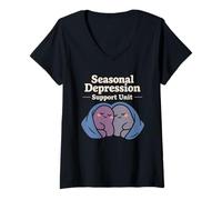 Femme Seasonal Depression Club Sad Girl Winter Cozy Humour T-Shirt avec Col en V