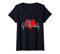 Femme Seattle Skyline Battement de Cœur USA Pouls J'aime Seattle T-Shirt avec Col en V