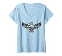 Femme Seattle, Washington Eagle Monuments du Mont Rainier, Orca et Totem T-Shirt avec Col en V