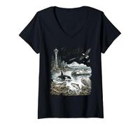 Femme Seattle Washington Nature Scene MT Rainier Orca Eagle Seal T-Shirt avec Col en V