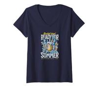 Femme Seau à bière Froide Summer Vibes and Chill BBQ Beach Moments T-Shirt avec Col en V