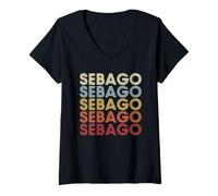 Femme Sebago Maine Sebago ME Texte rétro Vintage T-Shirt avec Col en V