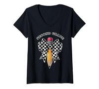 Femme Second Grade Coquette Checkered Back to School Teacher Kids T-Shirt avec Col en V