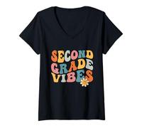 Femme Second Grade Vibes Teacher Retro 1st Day Of School 2nd Grade T-Shirt avec Col en V