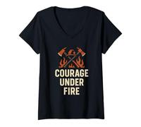 Femme Sécurité au Travail | Courage sous Le feu | Cadeau de Jour de la sécurité Incendie T-Shirt avec Col en V