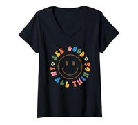 Femme See Good in All Retro Things Happy Graphic Esthetic T-Shirt avec Col en V