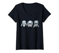 Femme See No Evil Hear No Evil Speak No Evil Skull Squelette Art T-Shirt avec Col en V
