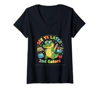 Femme See Ya Later 2nd Gators Alligator Teacher Last Day Of School T-Shirt avec Col en V