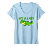 Femme See Ya Later Alligator Mignon Vert Gator Design T-Shirt avec Col en V