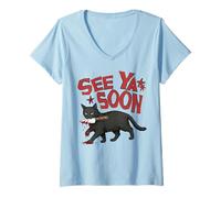 Femme See Ya Soon Dark Cat Meme Design Womens Girls T-Shirt avec Col en V