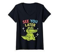 Femme See You Later Alligator Last Days School Teacher Summer T-Shirt avec Col en V
