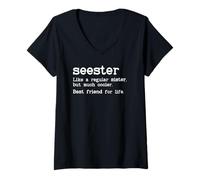 Femme Seester Definition Funny Sister Big Sister Best Friend Sis T-Shirt avec Col en V